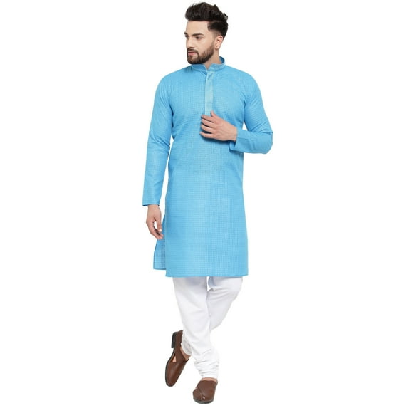 Maple Clothing Indian Ethnic Wear Men's Kurta Pajama Cotton (Blue, L)