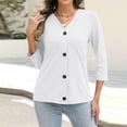 thumbnail image 4 of Delayuji Women's Long Sleeve Cardigan Button Down Solid Color Fashion Casual 3/4 Sleeves Cardigans Sweater For Women, 4 of 7