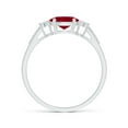 thumbnail image 2 of ANGARA Natural Horizontally Set 1 ct Ruby Engagement Ring with Trio Diamond Accents in 14K White Gold for Women (Size-7x5mm) | July Birthstone, Anniversary, Jewelry Gift for Women | Natural Ruby Ring, 2 of 9