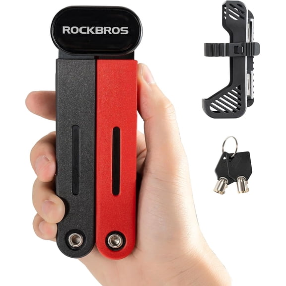 ROCKBROS Folding Bike Lock, 120cm/47.24" Heavy Duty Anti-Theft Bicycle Lock with 2 Keys & Mount Bracket for Ebike, Scooter & Motorcycle