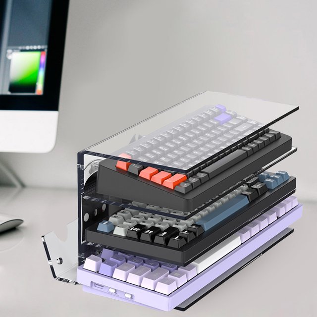 Estante de almacenamiento de acrílico para teclado y ratón, soporte de exhibición para teclado de 3 niveles, estante para teclado