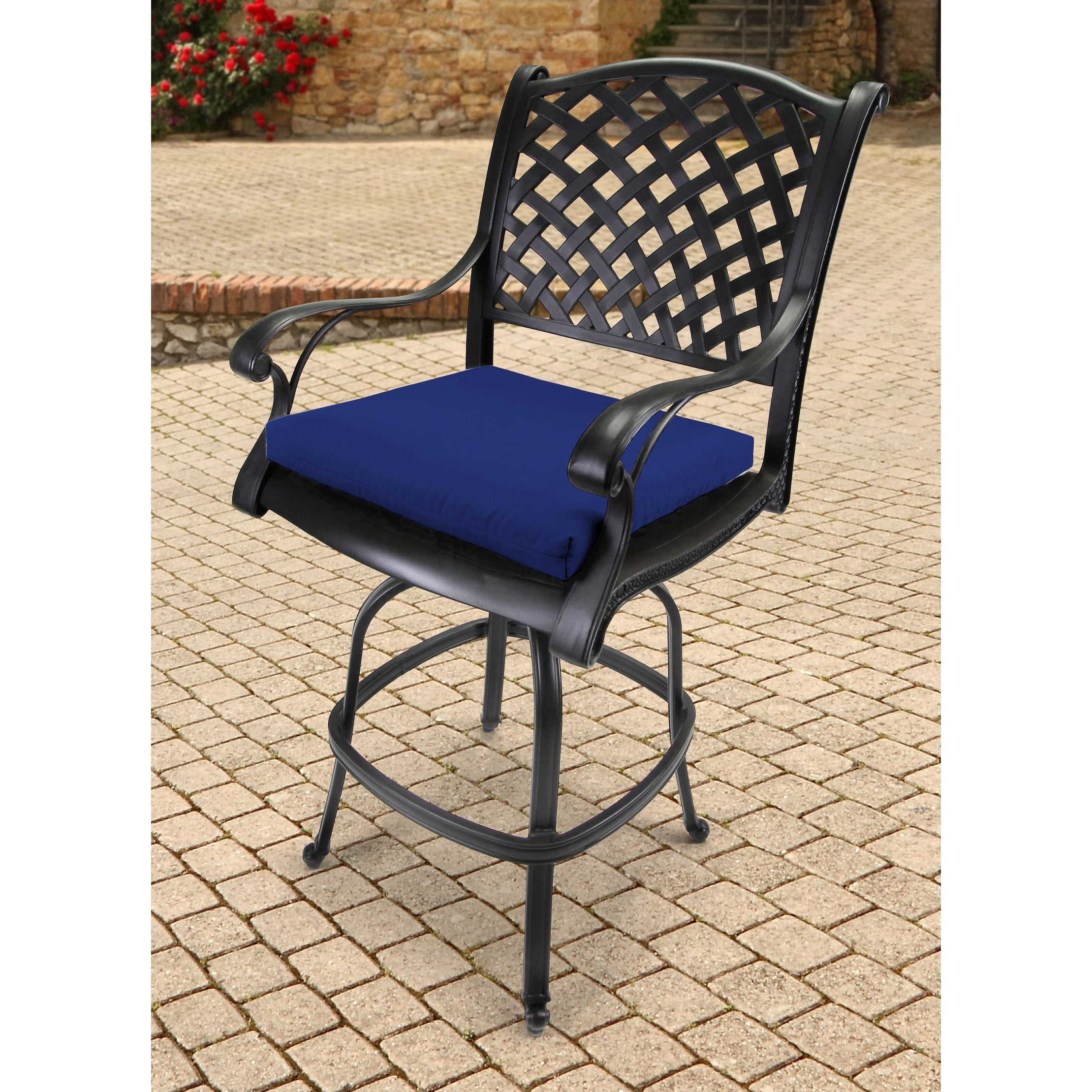 Jordan Manufacturing 19" x 17" Blue Solid Outdoor Seat Cushion with Ties (Set of 2)