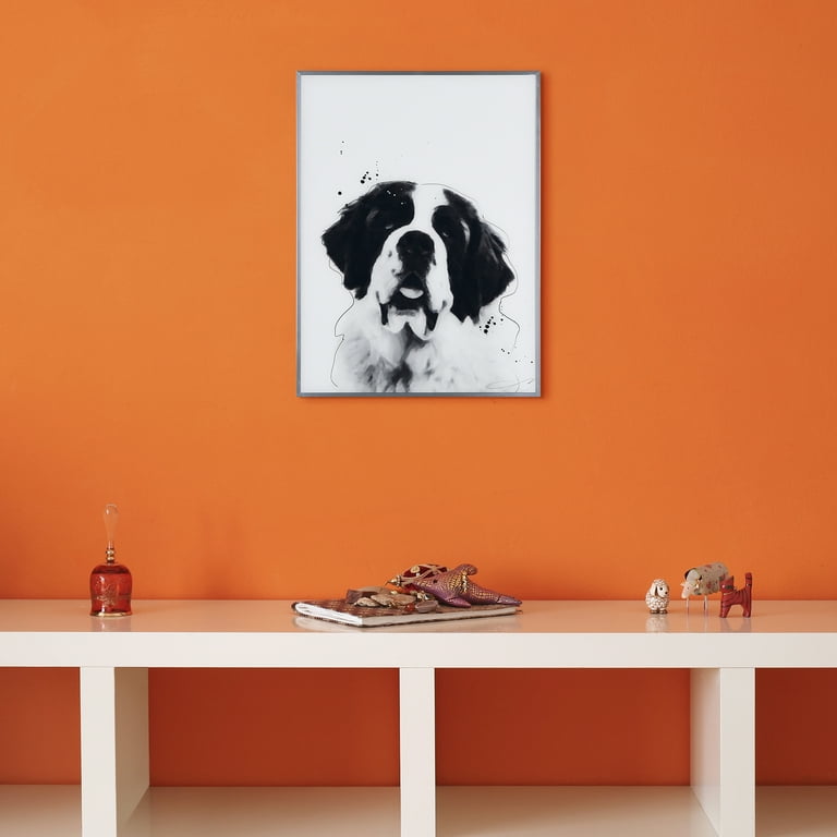 Empire Art Direct Saint Bernard Black and White Pet Paintings on Reverse  Printed Glass Framed Dog Wall Art, 24 x 18 x 1, Ready to Hang 