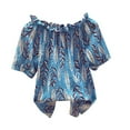 thumbnail image 1 of Kcodviy Hauts à Manches Courtes Chemise Ample à Boutons Robes pour Femmes Épaule Chiffon Imprimé Blouses en Lin Amples Femmes Blouse Décontractée Froide pour Femmes, 1 of 3