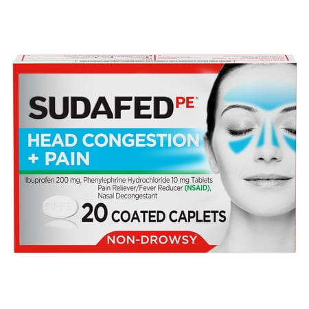 Sudafed PE Non-Drowsy Head Congestion + Pain Relief Caplets, 20 Count