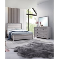 Contemporary Rustic 3Pc King Upholstered Bed Dresser Mirror Set