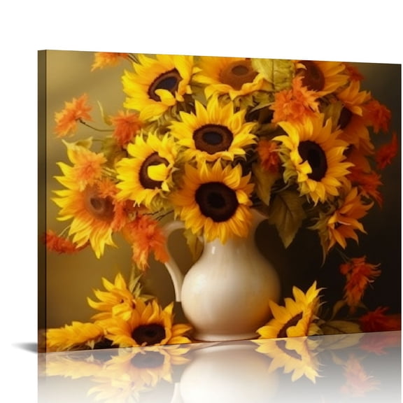 JRXY Sunflower Pictures Canvas Wall Art Yellow Flower Vase Painting /Kitchen Wall Pictures for Living room Decoration /Gift for Teen Girl Women 20x16in