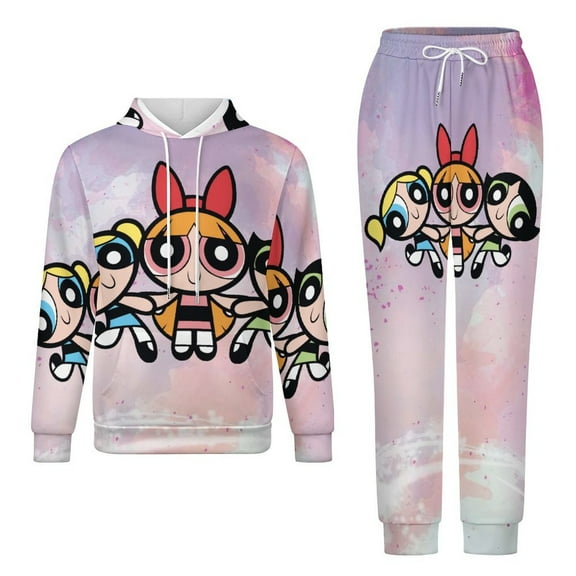 The Powerpuff Girls Unisex Adult Sweatsuits Hoodie & Sweatpants Long Sleeve Hooded Sweatshirt Matching Joggers Tracksuit Sets 2XS