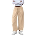 thumbnail image 4 of FINALGANG Womens Solid Color Barrel Pants With Drawstring Elastic High Waist Pockets For Casual Daily Wear Beach Vacations Summer Loungewear Beige, 4 of 5