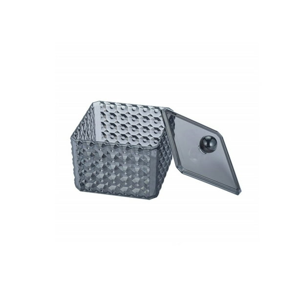 Almohadillas de algodón transparentes con tapa, soporte para joyas de escritorio, dispensador a prueba de polvo, organizador de cosméticos, Almacenamiento y organización del hogar Negro Cuadrado Moyic HA079007-01