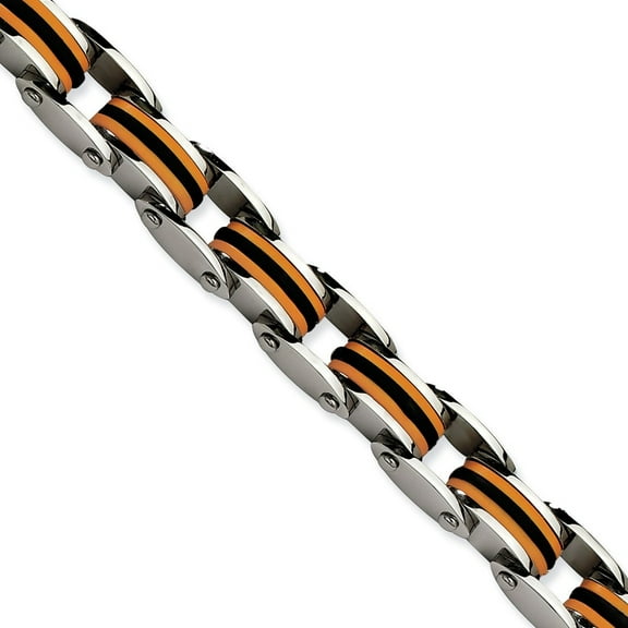 Primal Steel Stainless Steel Black and Orange Polyurethane 8.75 Inch Bracelet