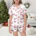 thumbnail image 2 of YUEHUA Girls Boys Satin Pajamas Heart Print Button-Down Silk Pajamas for Girls 2 Pieces Valentines Sleepwear PJS Set for Kids 3-14 Years, 2 of 6