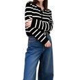 thumbnail image 2 of Women'S Round Neck Striped Cropped Knit Cardigan Black & White M, 2 of 7