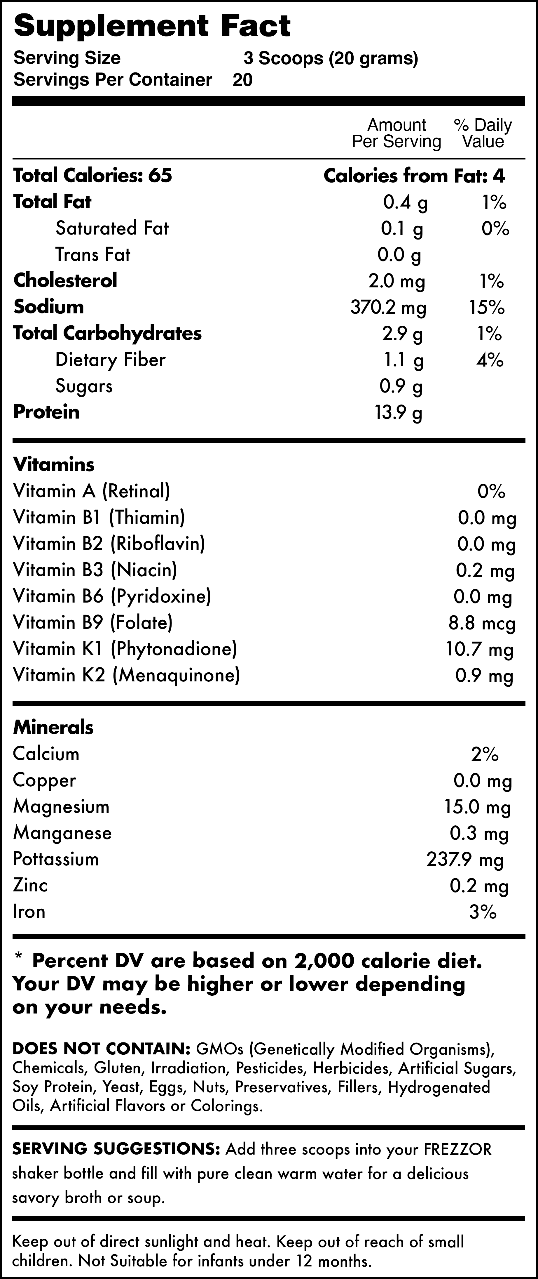 FREZZOR 100% Grass-Fed Bone Broth Collagen Protein Powder Supplement, 17.6oz/ 500g