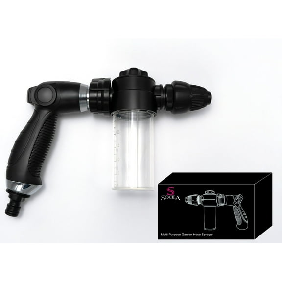 Socila Garden Hose Nozzle and Boat Engine Flush Kit, High Pressure Spray Gun Nozzle with 3.4oz/100ml Soap Dispenser Bottle: Showering Pet, Watering Plant, Lawn Care, Car Wash