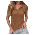 thumbnail image 2 of Lixiuxyad Women's T Shirt Solid Button Up Short Sleeved T Shirt Casual Summer,Brown XXL, 2 of 6
