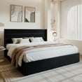 thumbnail image 3 of Amolife King Size Bed Frame, Velvet Lift Up Storage Platform Bed with Upholstered Panel Wingback Headboard, Black, 3 of 14