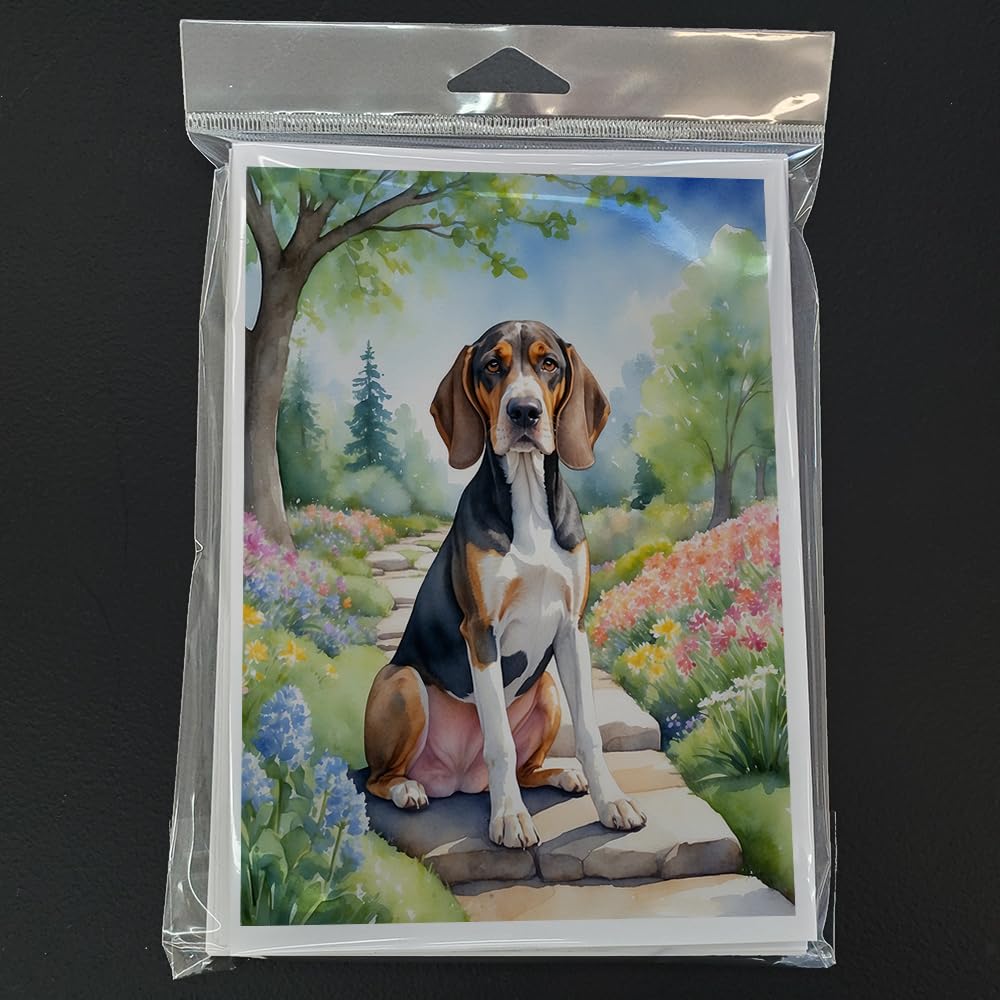 American English Coonhound Spring Garden Greeting Cards Pack of 8 7 in x 5 in