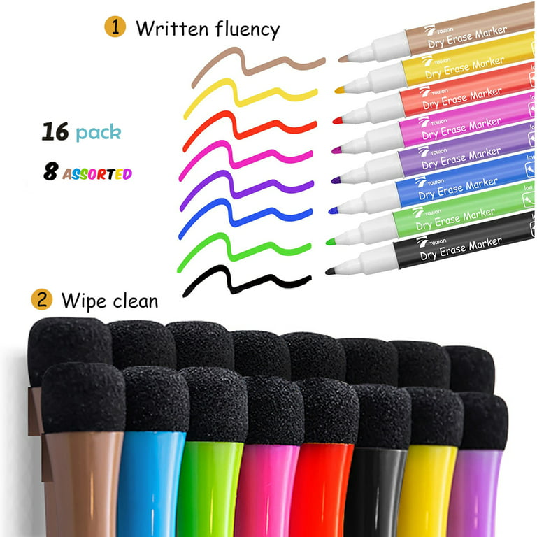 10) Pack Multi-Color Small Dry Erase Markers with Eraser Caps