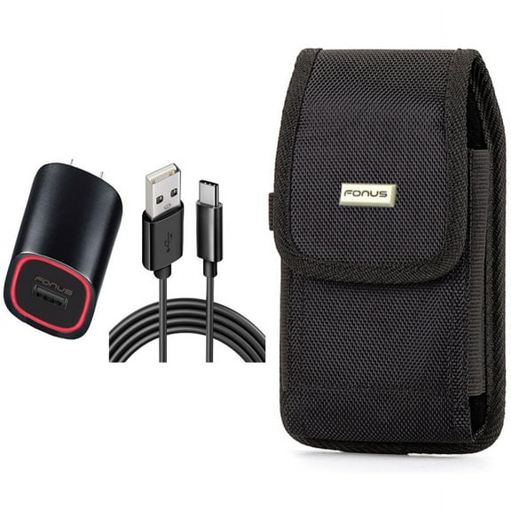 Home Charger & Case Belt Clip for iPhone 15 Pro - Fast 18W USB Cable 6ft TYpe-C Power and Swivel Holster Rugged Cover X2O for iPhone 15 Pro (6.1")