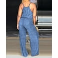 thumbnail image 3 of ZOELNIC Women's Sleeveless Jumpsuit - Spaghetti Strap Casual Romper with Drawstring, Summer Vacation & Resort Outfit, S, 3 of 9