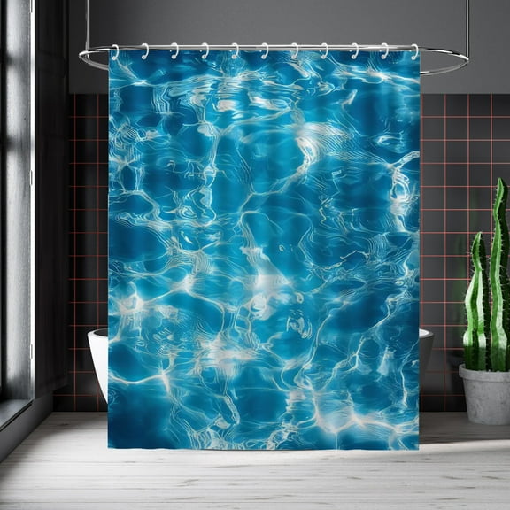 Ocean Underwater Shower Curtain Under The Sea Blue Ocean Waves Waterproof Bathroom Curtains with Hooks Unique Seascape Bright Sunshine Through Deep Blue Sea View Themed Bathroom Decor