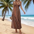 thumbnail image 4 of Ytndtr Women's Boho Striped Print Halter Neck Backless Tie Waist Split Maxi Dress Summer Beach Vacation Sundress, 4 of 7