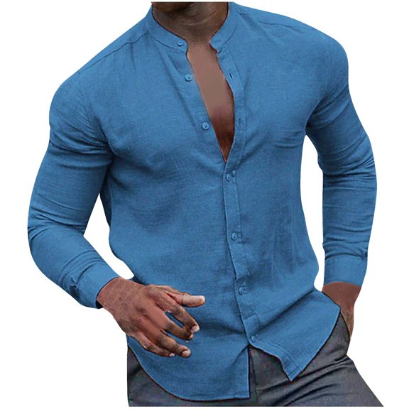 Eagokdc Mens Lightweight Shirts Casual Long Sleeves Pullover Collar Work Cotton Big and Tall Shirt Size S-3XL