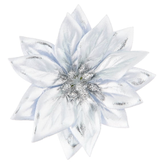Silver Poinsettia Christmas Clip Ornament, 4", by Holiday Time
