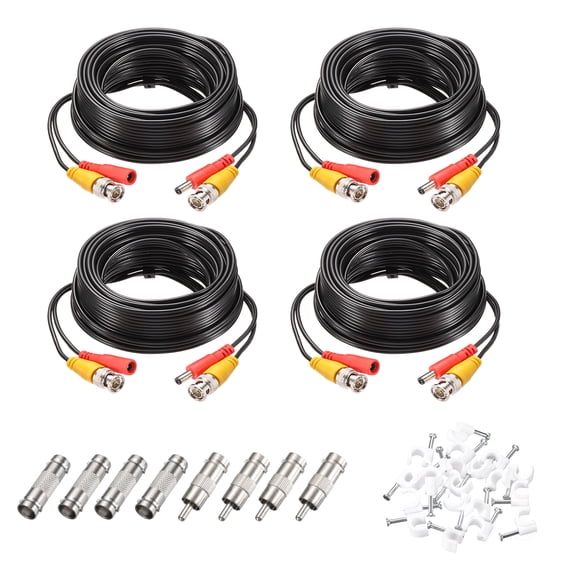 BNC Video Power Cable,10m/33ft All-in-One Security Camera Wire,4 Set Black