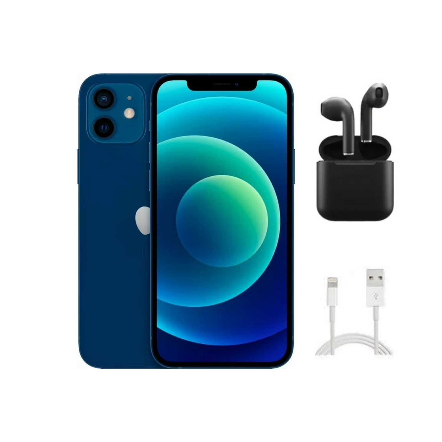 Restored Apple iPhone 12 A2172 (Fully Unlocked) 256GB Blue w/ Wireless Earbuds (Refurbished)