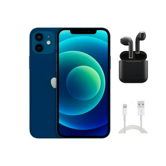 Restored Apple iPhone 12 Mini A2176 (Fully Unlocked) 128GB Blue w/ Wireless Earbuds (Refurbished)