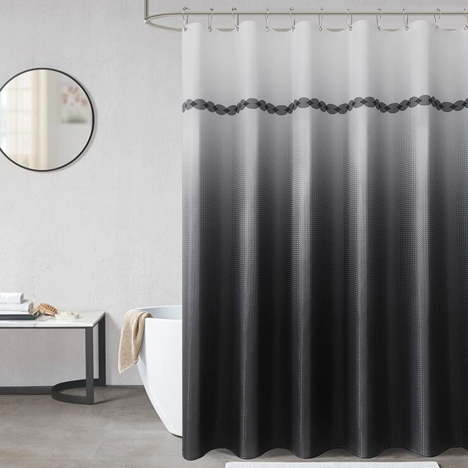 Black Shower Curtain Farmhouse Shower Curtain Boho Ombre Shower Curtain for Bathroom Water Repellent, Bathtubs, Standard Size 72'x72'