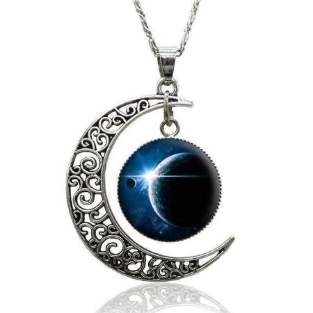 - ON SALE - Spellbound Silver Crescent Moon and Cabochon Medallion Necklace Silver