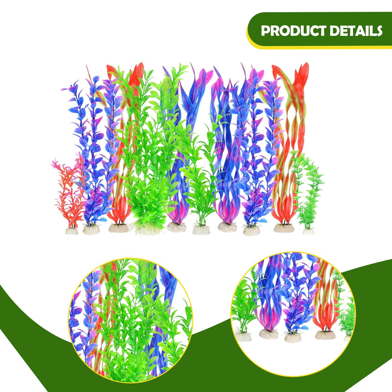 Dualoai 10 Pieces Fish Tank Plants Colorful Water Grass Multi Shape Fake Decorations Style B