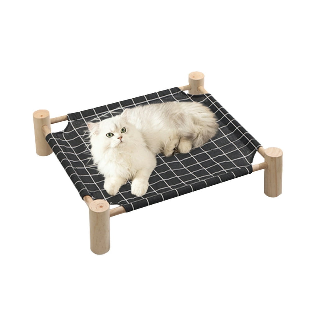 Baweave Black Wooden Dog Suspended Bed - Elevated Indoor/Outdoor Pet Bed for Cats and Small Dogs  Detachable and Portable. Dark Gray