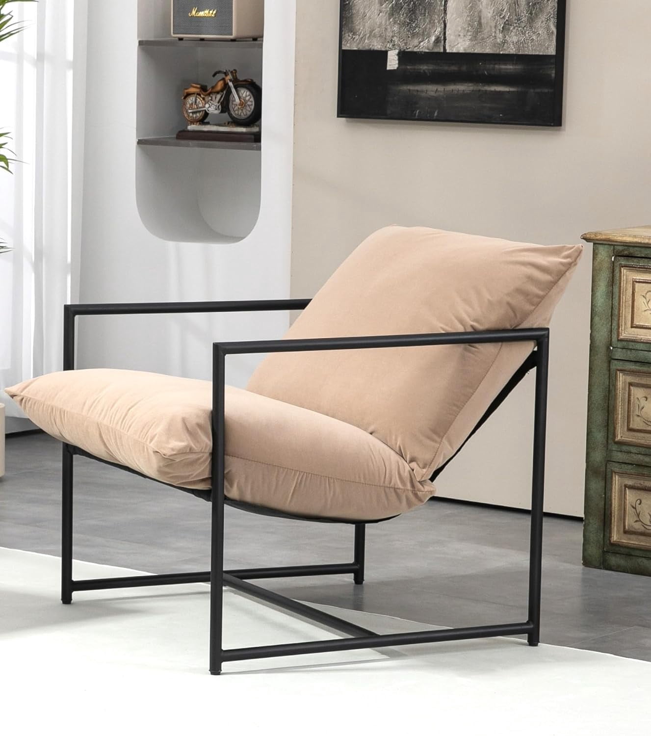 Container Furniture Direct Serenity Accent, Modern Velvet Arm Chair with Reclined Seat, Sleek Design, Durable Metal Frame, Soft Upholstery and Plush Comfort for Stylish Living Room