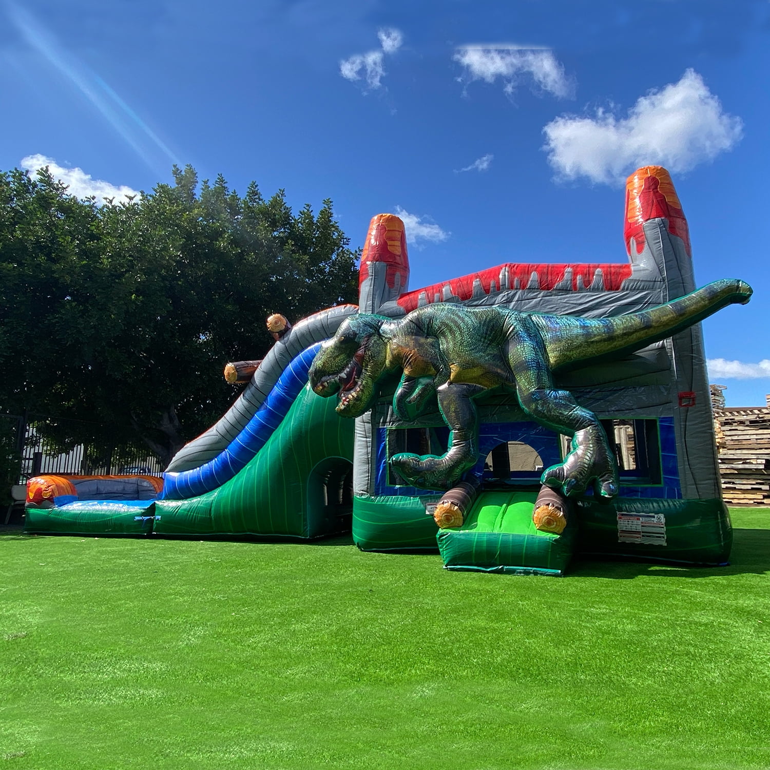 XJUMP TRex Dinosaur Inflatable Water Slide Bounce House Combo with