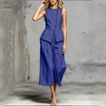 thumbnail image 5 of BRELIL Women Two Piece Sets Round Neck Sleeveless Tank Tops Wide Leg Pants Summer Casual Loungewear Matching Sets Vacation Travel Outfits Boho Solid Loose Tracksuit, Blue L, 5 of 6
