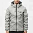 thumbnail image 5 of Men's Spring Outdoor Hooded Jacket Softshell Waterproof Jacket Polyester Blend Casual Lightweight Travel Hiking Overcoat Windbreaker Fashion Gift For Him | JASKFLY,Gray M, 5 of 6