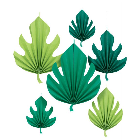 Amscan Summer Luau Palm Leaf Fan Decorations, 16" x 16", Green, Pack Of 6 Decorations
