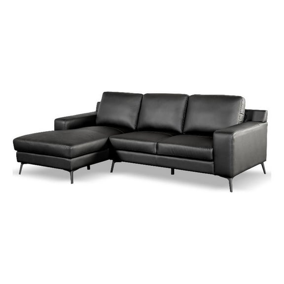Furniture of America Ronan FSC Certified Leather Left Chaise Sectional in Black