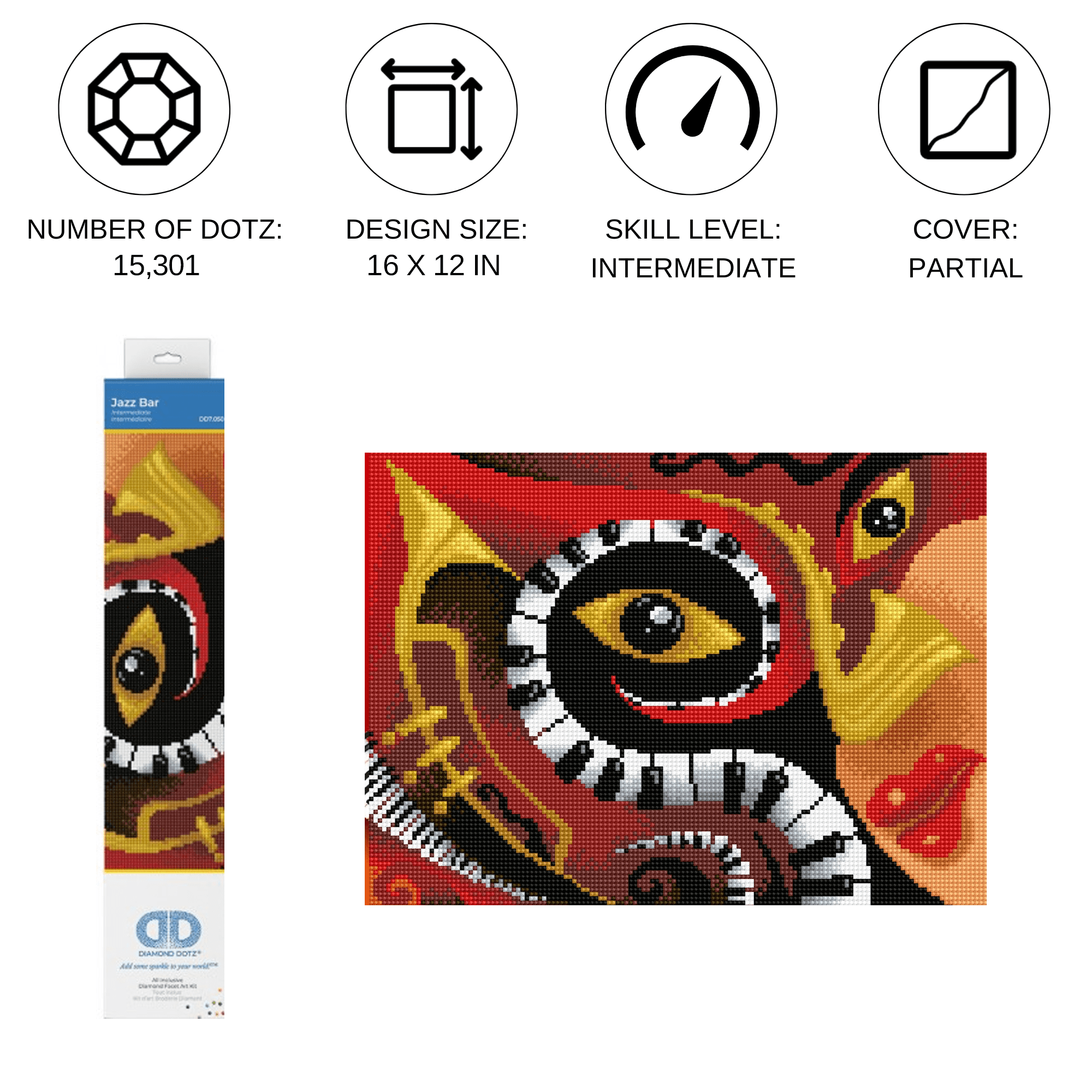 Diamond Dotz Jazz Bar Music Diamond Painting Kits for Adults - Diamond Art Kits a Relaxing Creative Craft Kit with Dotz Gems 16"x12"