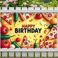 thumbnail image 2 of Happy Birthday Party Banner Pizza Theme Design for Celebration Event Decoration Background Festive Gathering Backdrop Birthday Party Supplies, 2 of 4