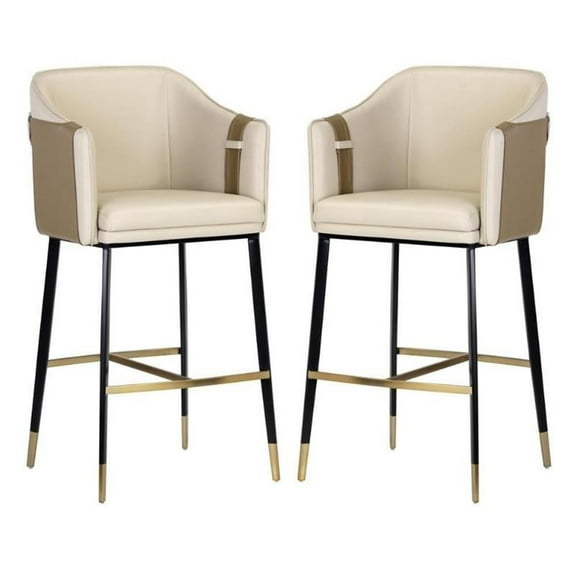 Home Square Carter 30.25" Barstool with Black Steel Legs in Cream - Set of 2