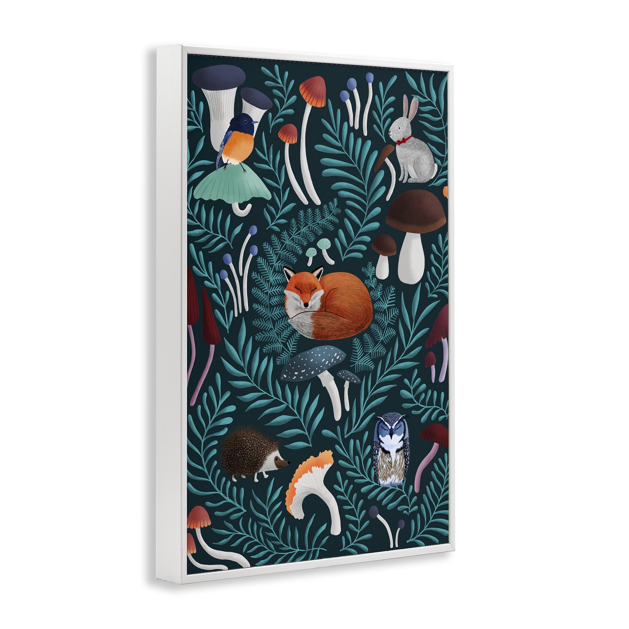 Woodland Animals & Botanical Sprigs White Framed Giclee Art, design by Metka Hiti