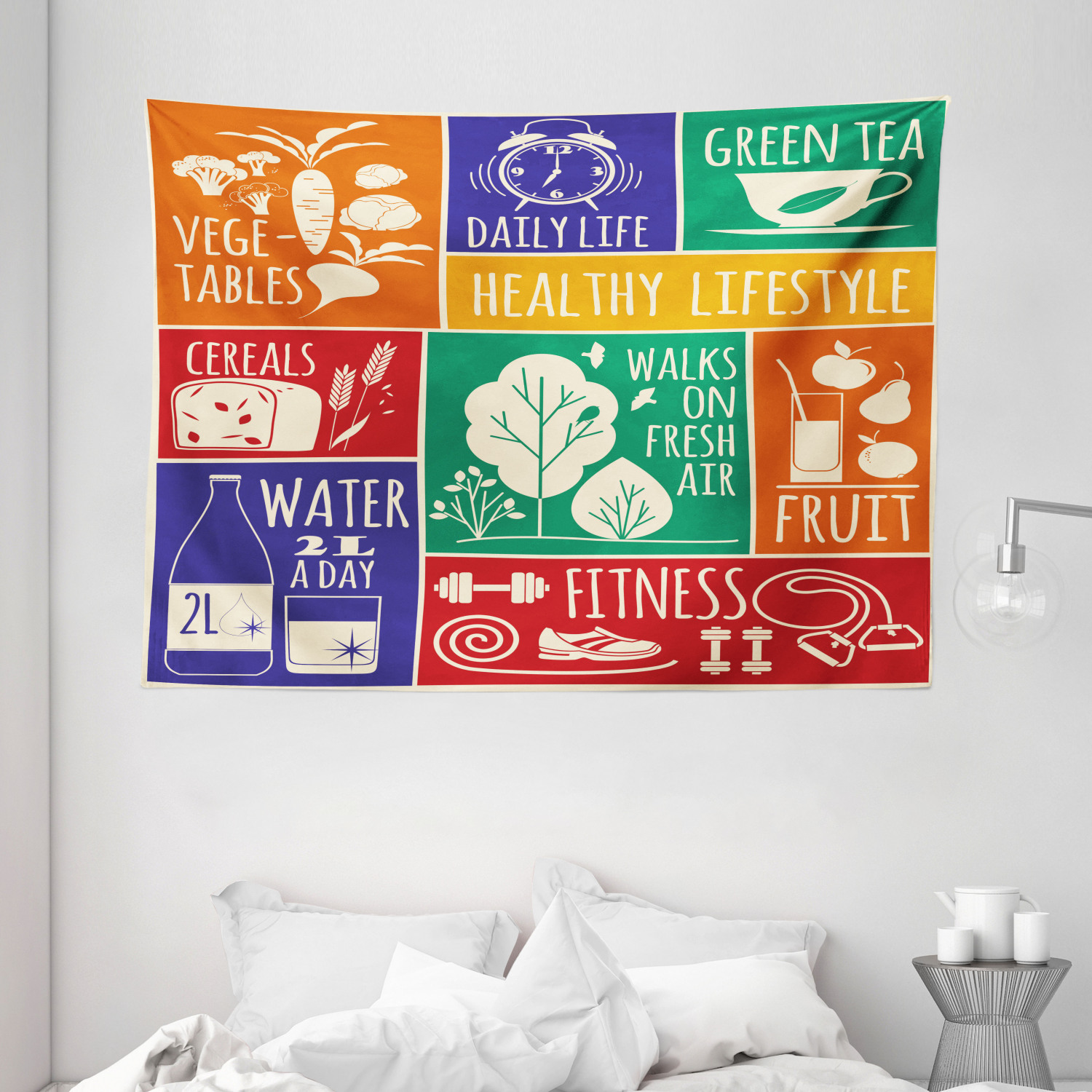 Fitness Tapestry, Collage of Different Colorful Frames with ...