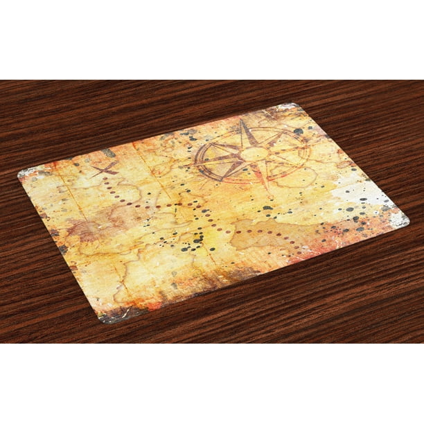 Island Map Placemats Set of 4 Antique Treasure Map Grunge Rusty Style