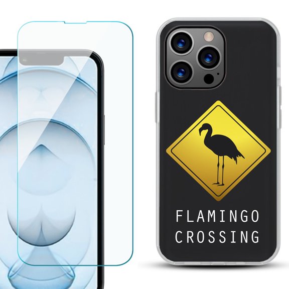 Slim-Fit Gel TPU Phone Case for iPhone 13 Pro Max, with Tempered Glass Screen Protector, by OneToughShield ® - Flamingo