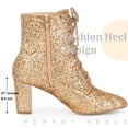 thumbnail image 2 of BLISSFUL STEP Women's Ankle Boots Chunky Heel Lace Up Side Zip Square Toe Party Boots Rose Gold 5.5, 2 of 7